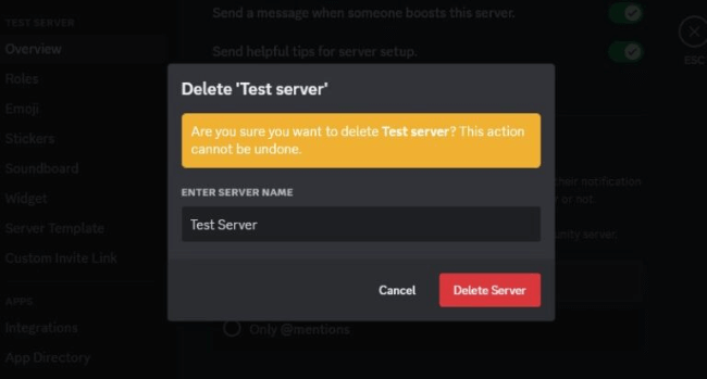 confirm to delete server on desktop app