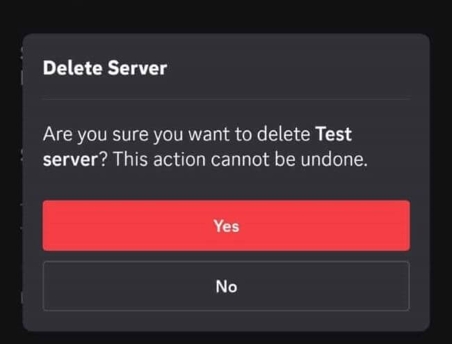 confirm to delete server on mobile app