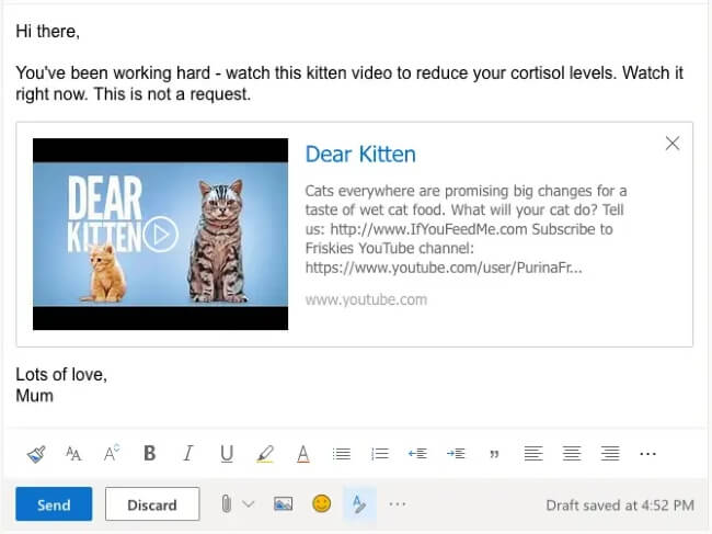 embed a video in outlook live emails