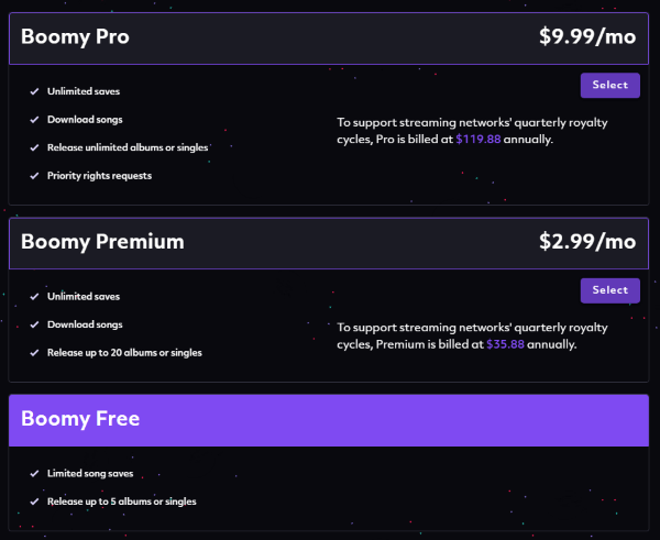 pricing for boomy