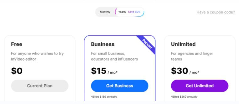 pricing for invideo