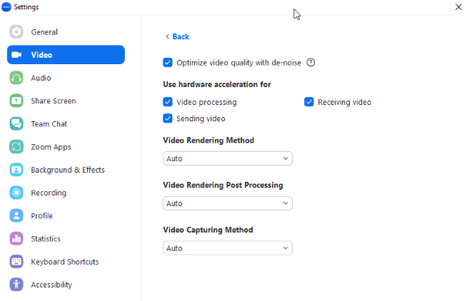 reconfigure zoom video settings