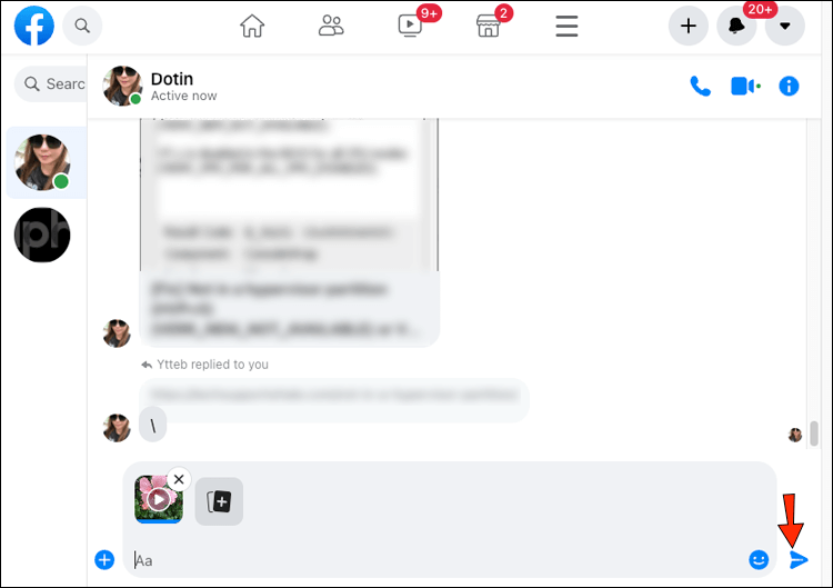 upload video to facebook messenger via pc