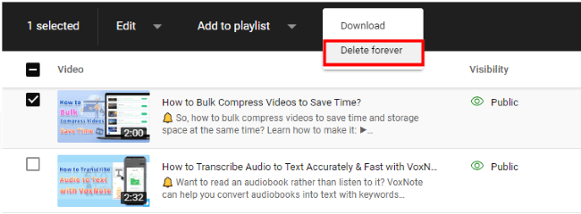 youtube choose delete forever