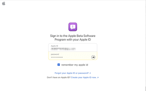 sign in Apple ID for Apple Beta Software Program