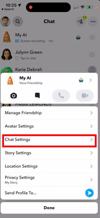 chat settings on Snapchat