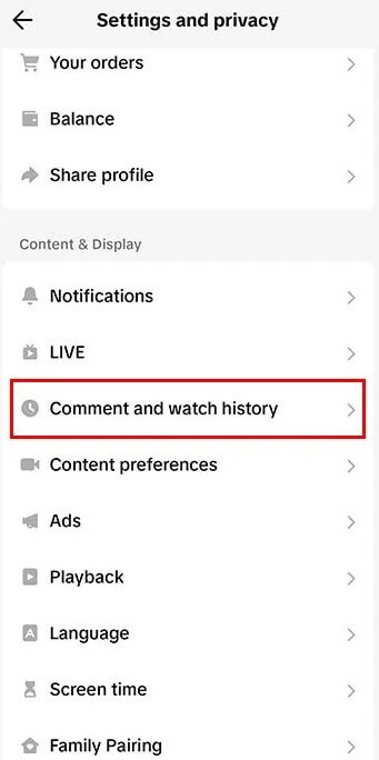 setările pentru comentarii și istoricul vizionărilor pe TikTok