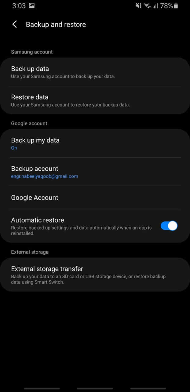 google backup and restore android