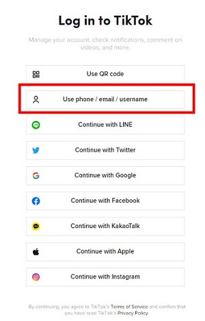 Log in TikTok