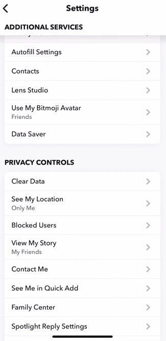 privace control settings snapchat