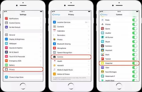 Allow the Camera Permission on Snapchat iPhone