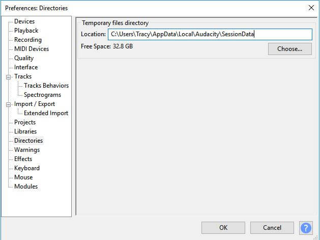 audacity temporary file directory