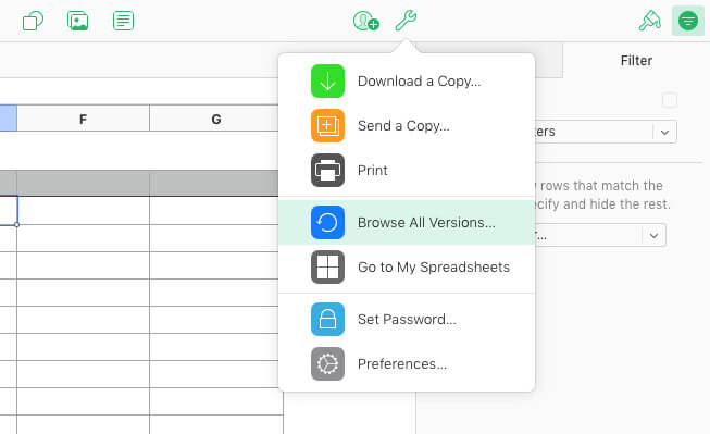 recover previous version on numbers