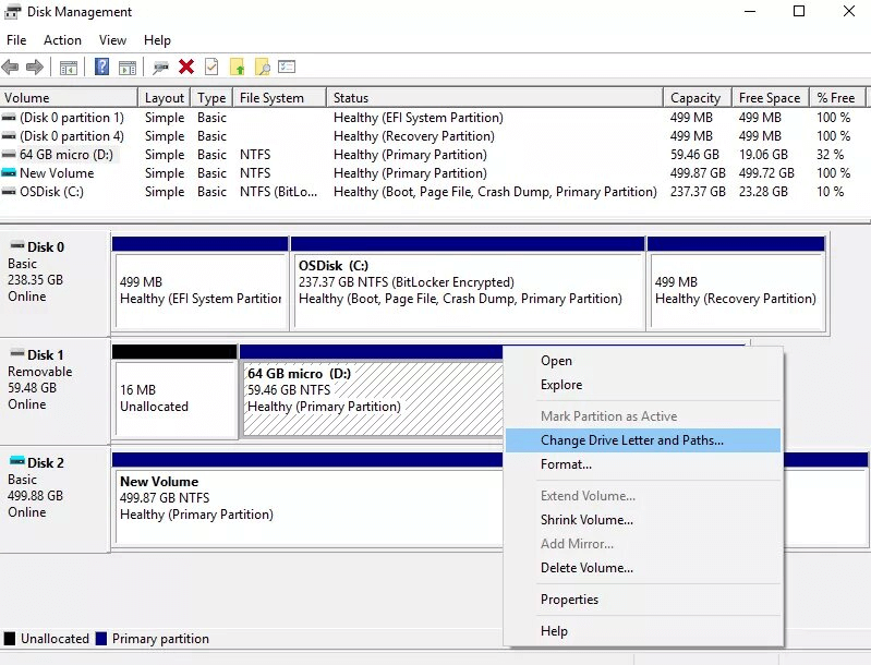 change drive letter with disk management