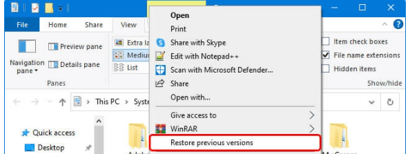 choose restore previous versions