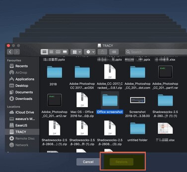 click restore to recover PSD file via Time Machine