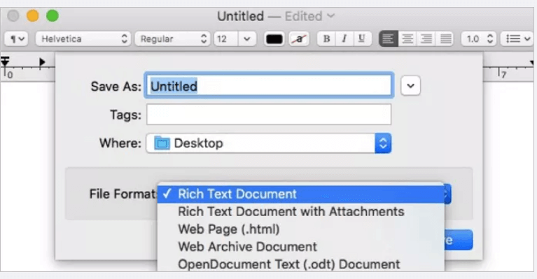click tich text document in Mac word file