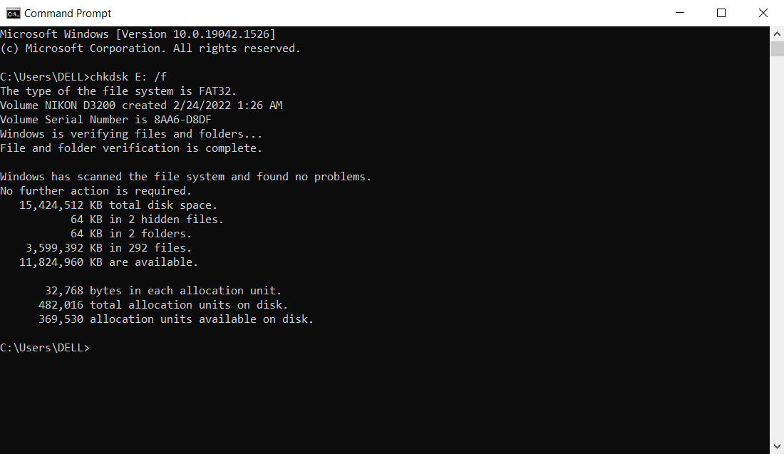 CMD file recovery using chkdsk