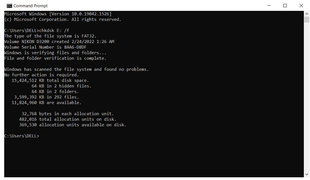 command prompt chkdsk