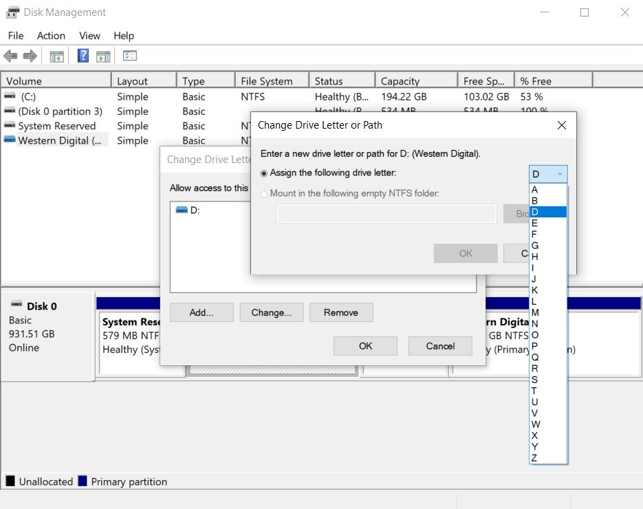 disk management assign drive letter