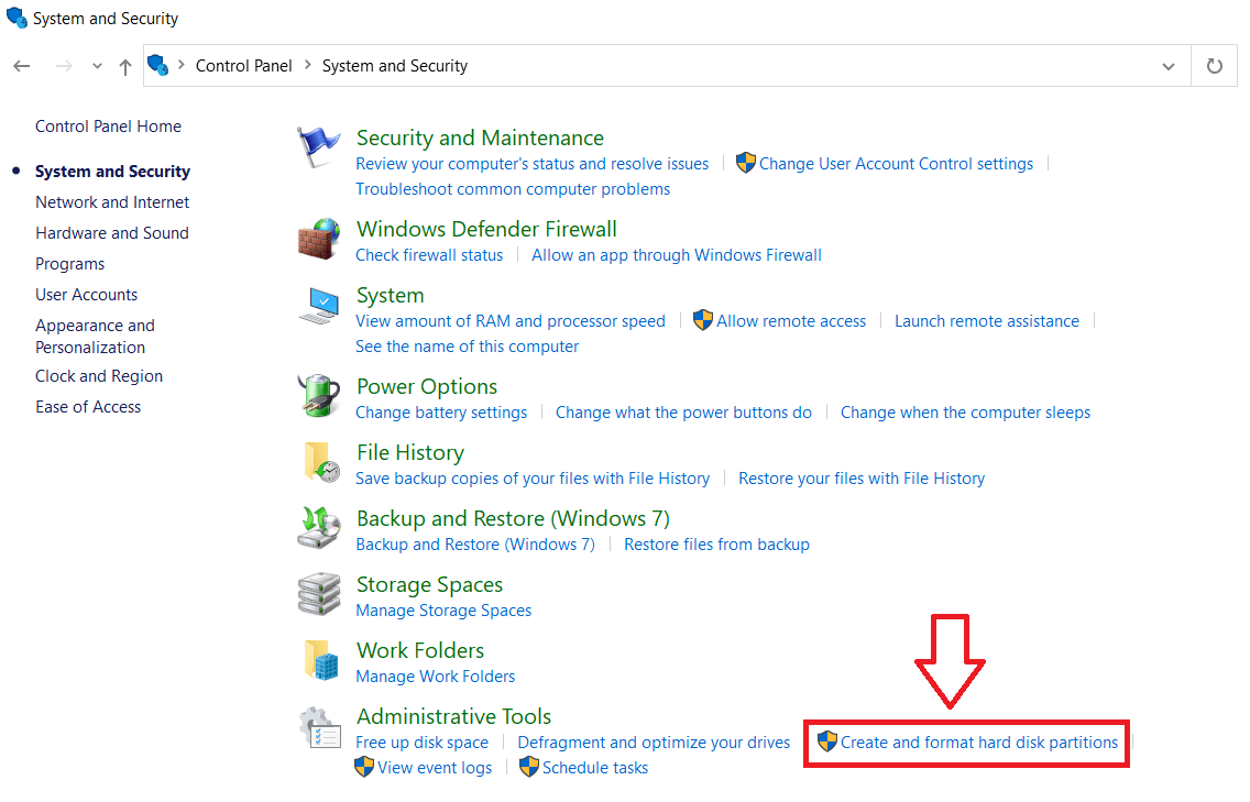 disk management control panel