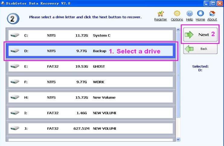 diskgetor data recovery select drive