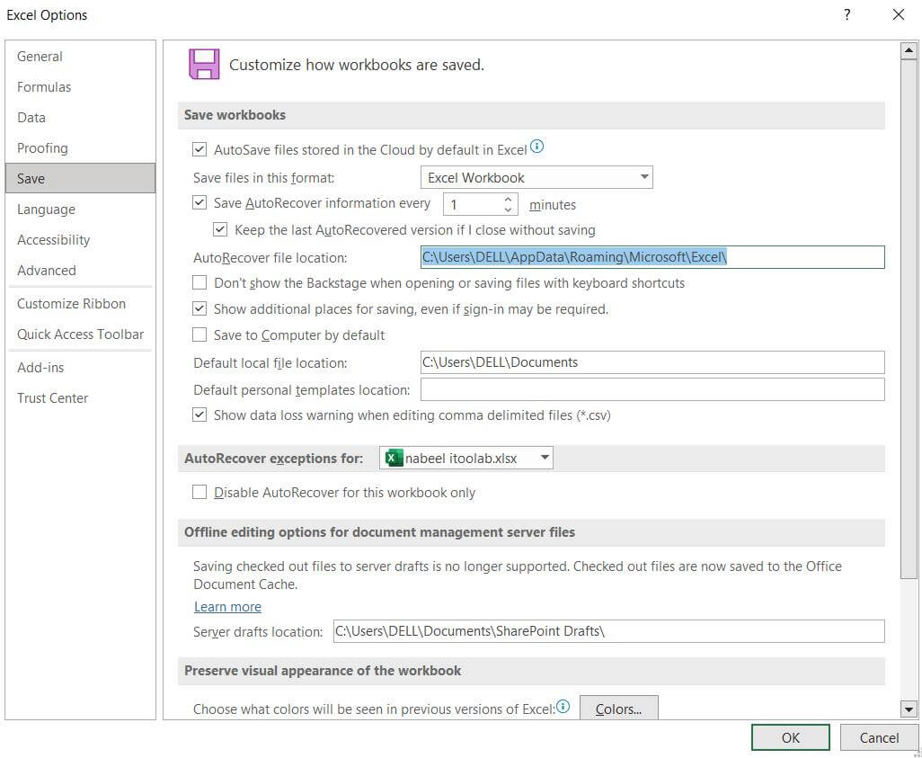 excel autosave feature