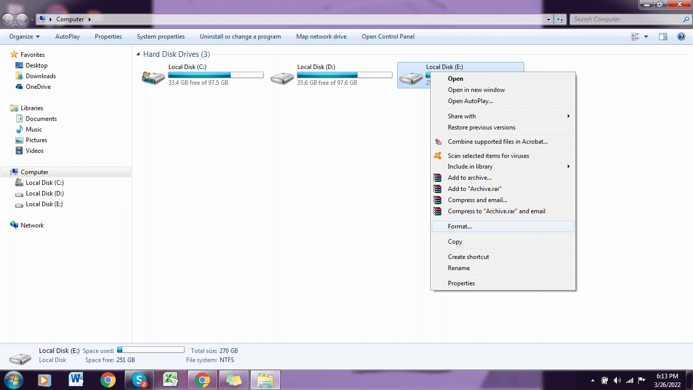 format the drive option