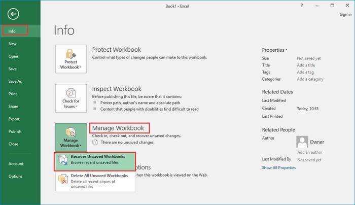 go to manage workbook then select recover unsaved workbooks