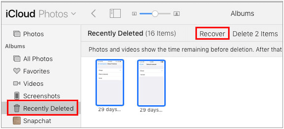 icloud photos recently deleted album