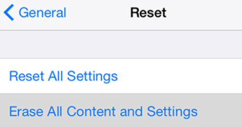 iPhone erase content and settings
