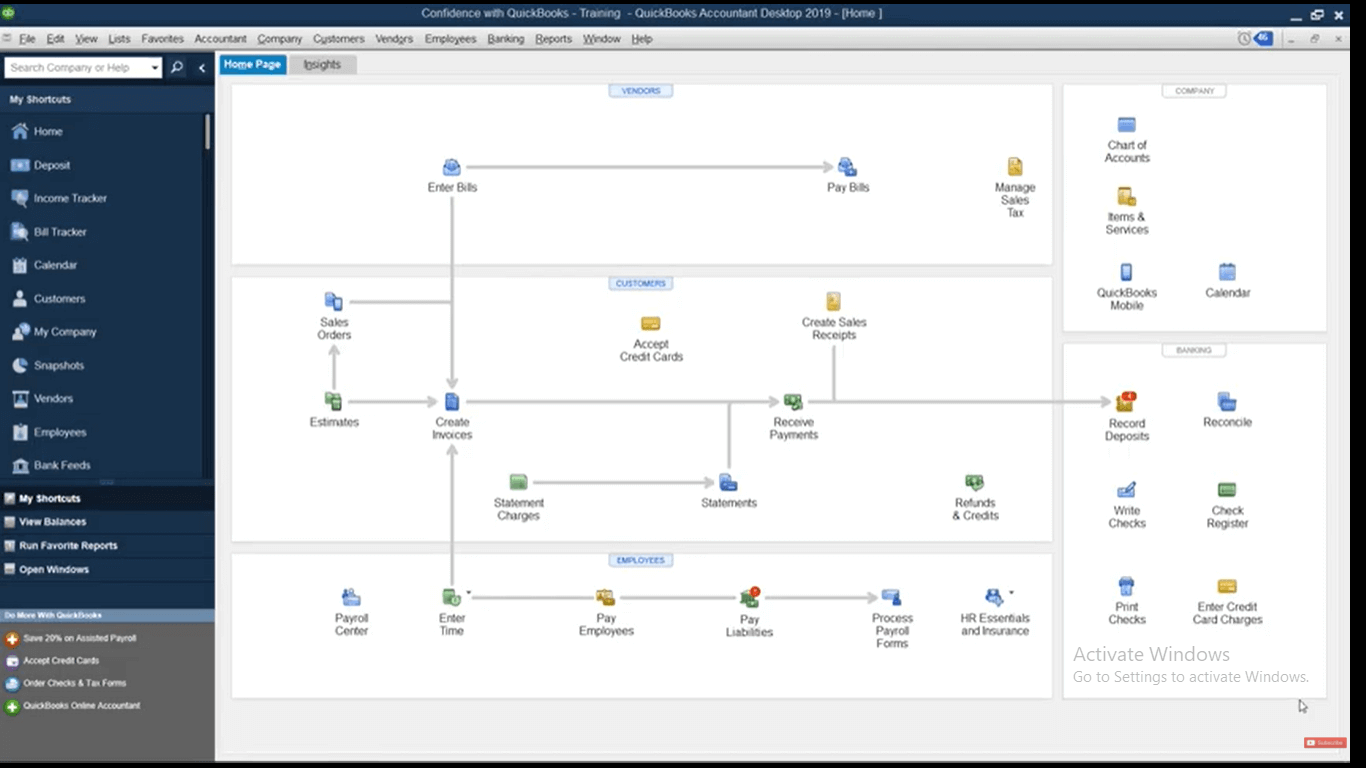 open quickbooks dashboard