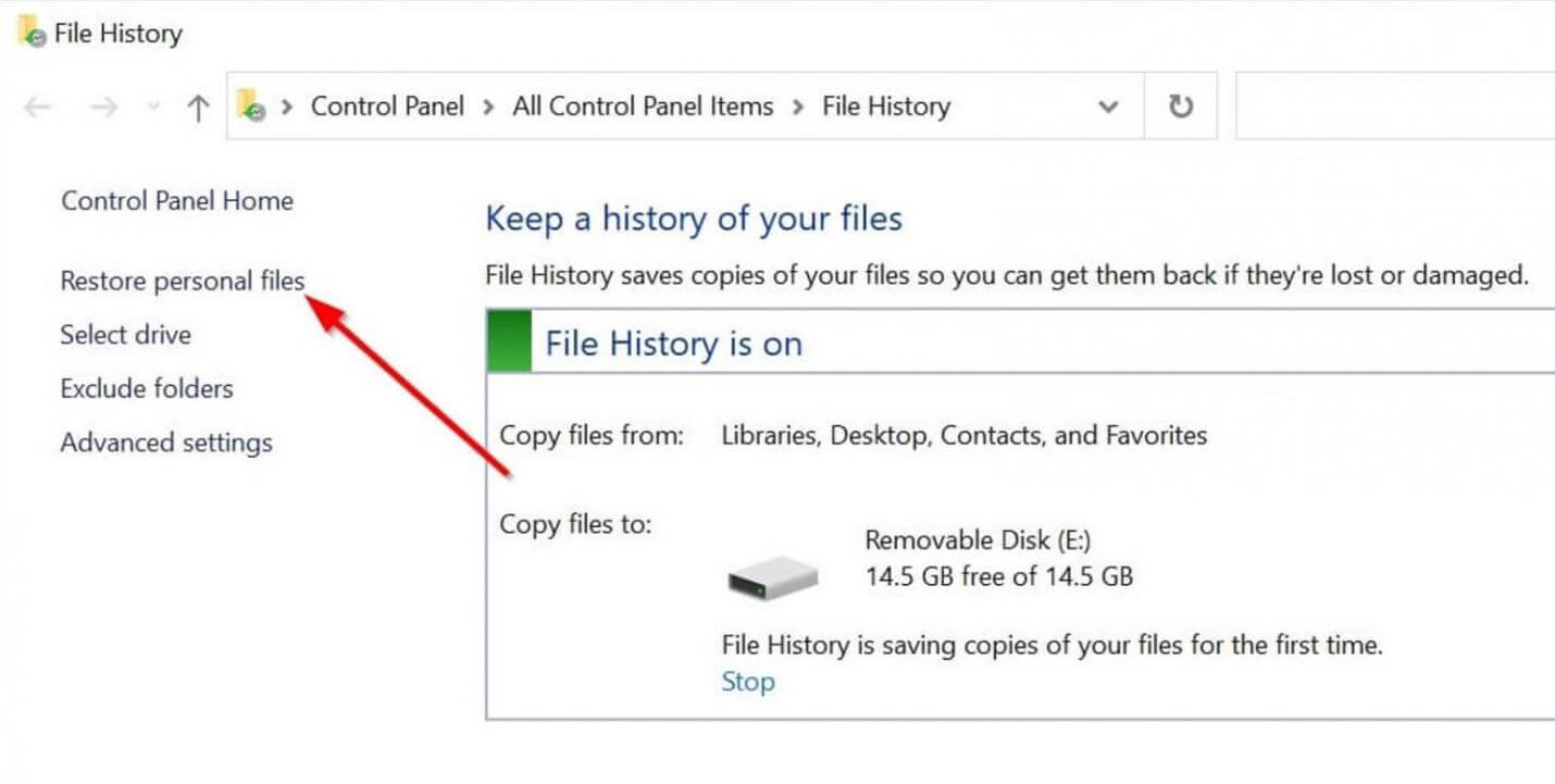 click on restore personal files