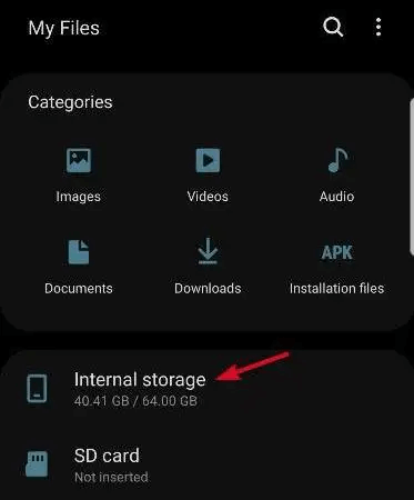 paste the files in internal storage