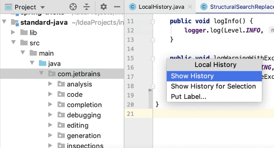 Pycharm show history