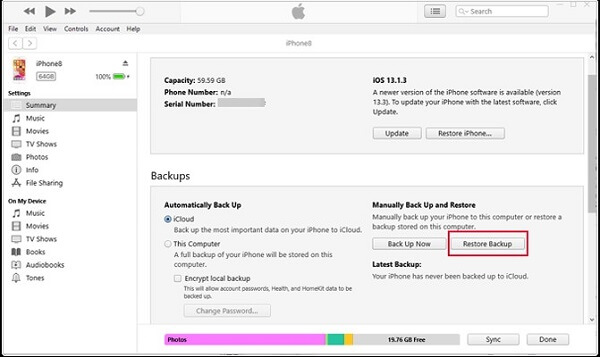 Restore Backup on iTunes