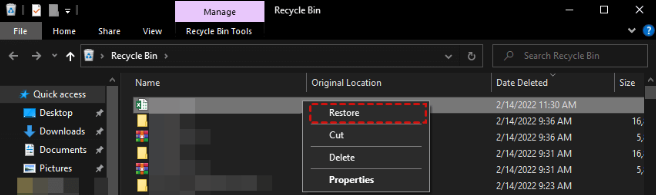 recover excel from recycle bin