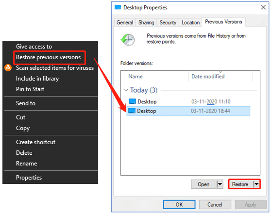 recover exe files from previous version