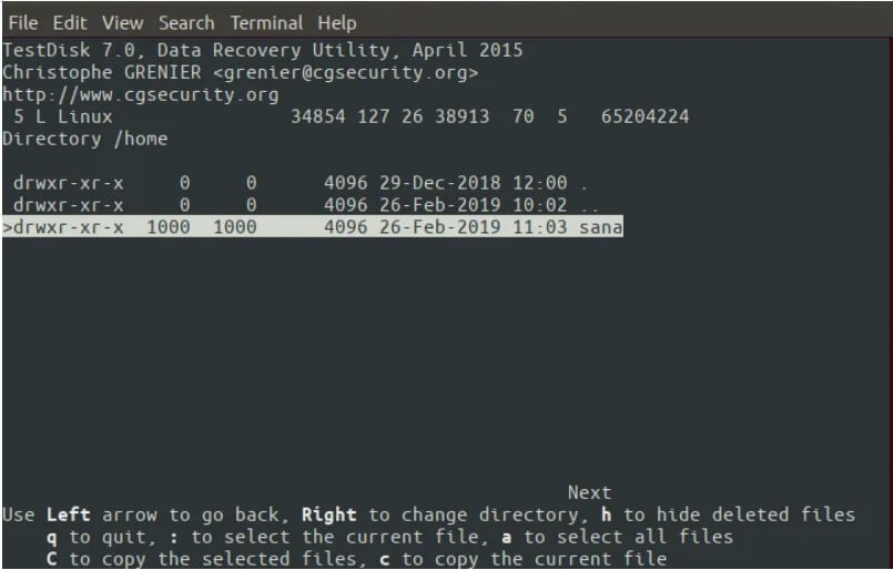 recover the files in Testdisk