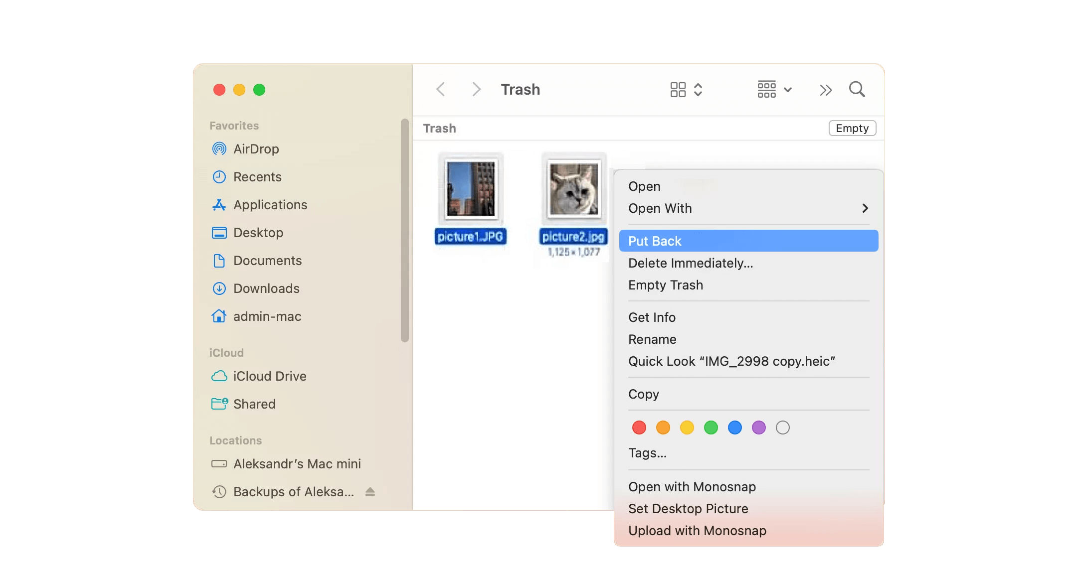 Put Back files from trash on Mac