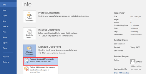 recover unsaved word document