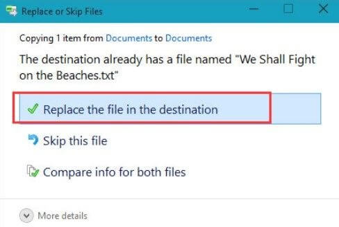 replace file in the destination