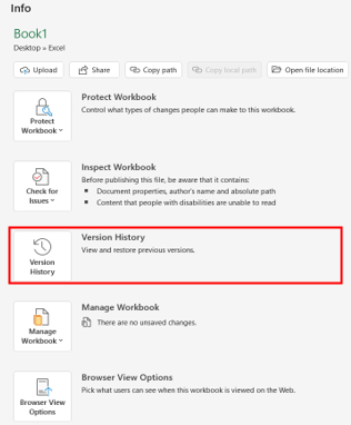 restore excel from version history