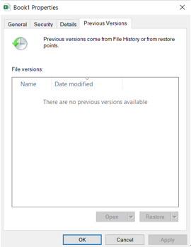 restore excel previous version from properties