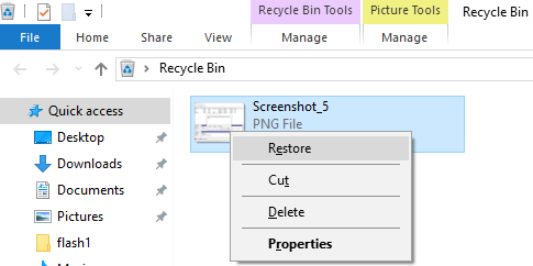 restore files form recycle bin