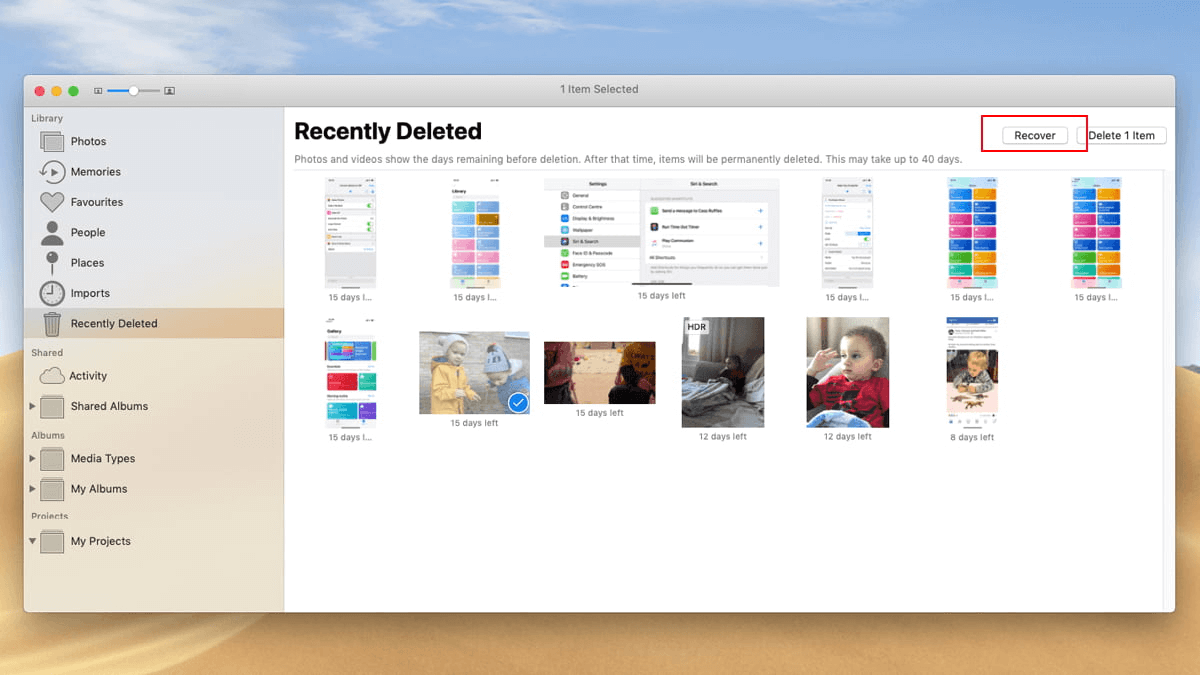 Restore Screenshots on Mac from the Recently Deleted Album