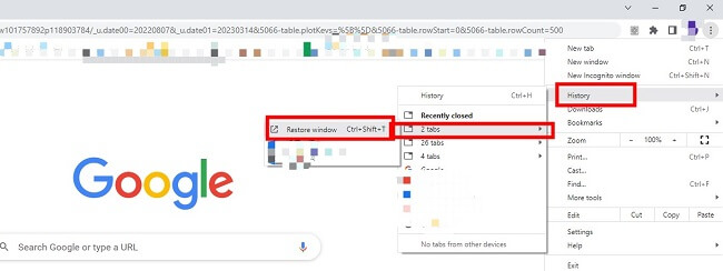 restore google tabs