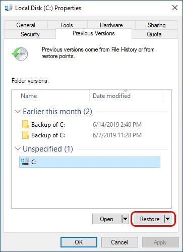 restore the files using file explorer