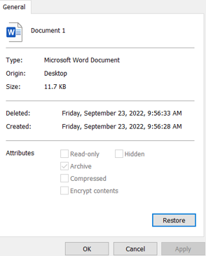 restore word from recycle bin