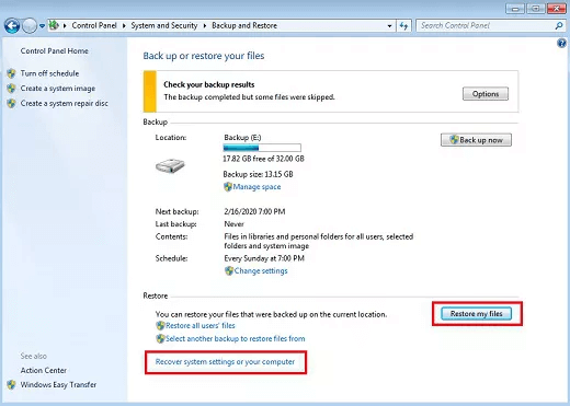 Retrieve missing Files after Windows Update with Backup